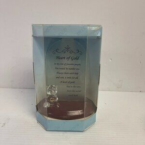 Spunglass Sentiment Plaque Heart of Gold Bear wood base home decor - U1059